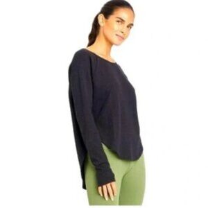 JoyLab Women's Black Long Sleeve Waffle Knit Top Thumb Holes